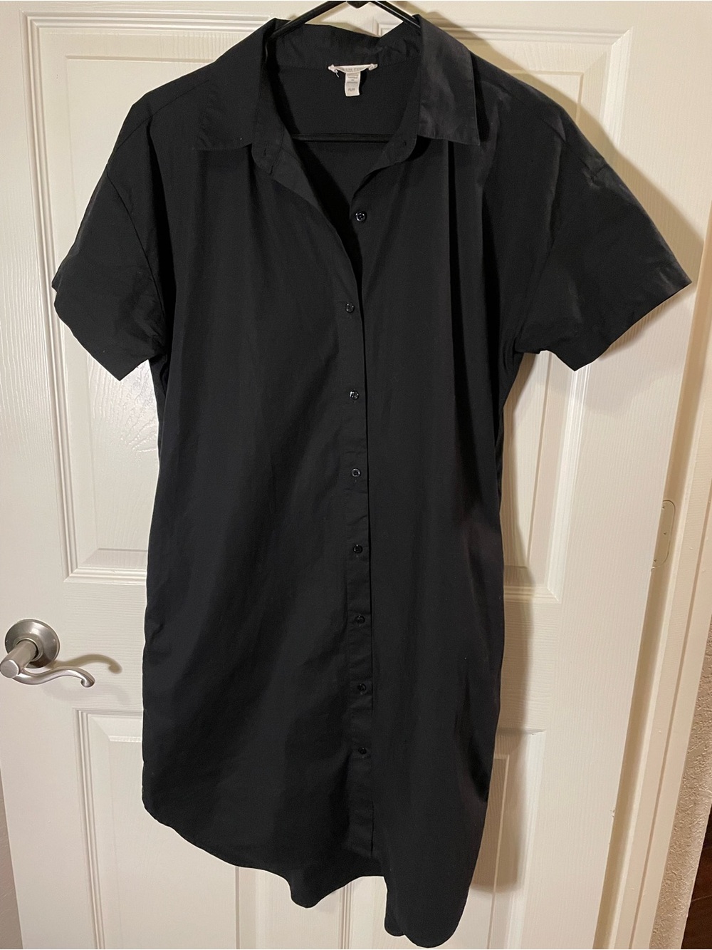 Eileen Fisher Black Cotton Poplin Mini Shirtdress Short-Sleeve Button-Up